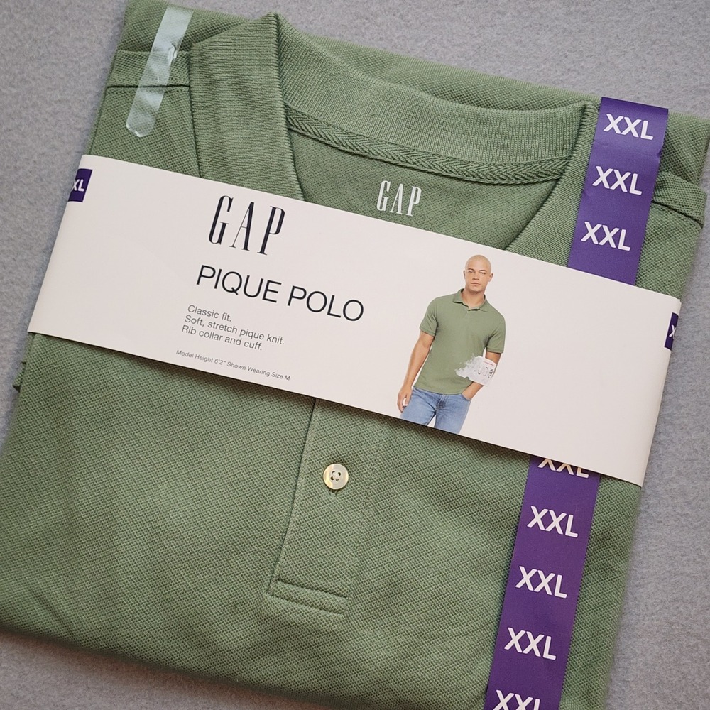 GAP Men's XXL Pique Polo Shirt Green Cotton Stretch Classic Fit New